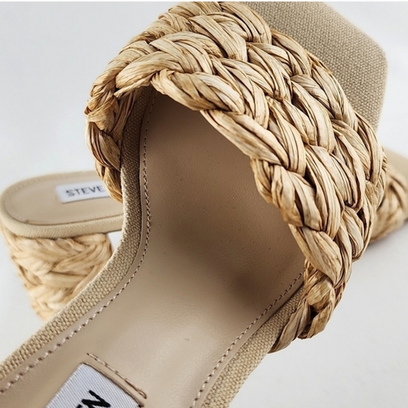 STEVE MADDEN Laveda Woven Natural Slip On Sandals Block Heel Square Toe Sz 6.5M - Picture 7 of 12